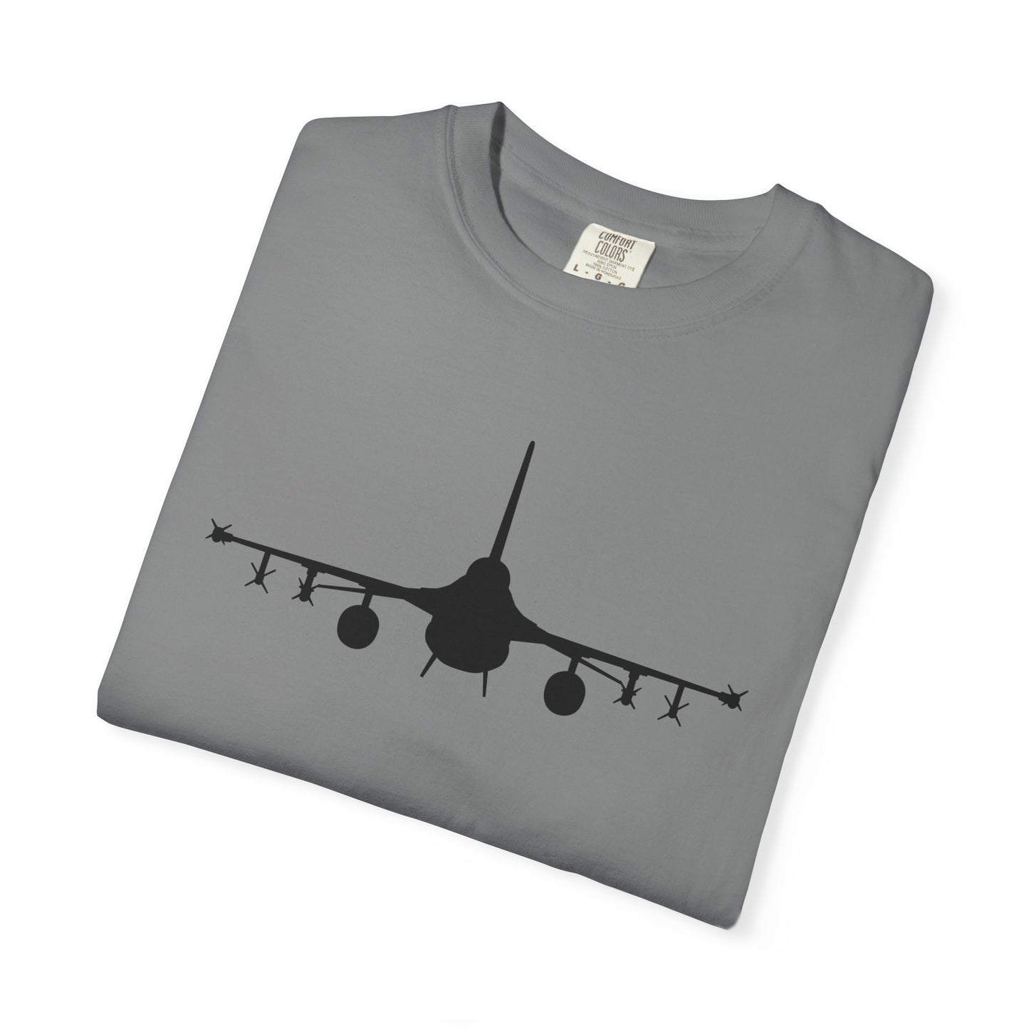 F-16 Front Silhouette Comfort Colors Unisex T-Shirt with Airplane Design, Casual Wear, Gift for Pilots, Aviation Lovers, Travel Enthusiasts, Plane Spotting