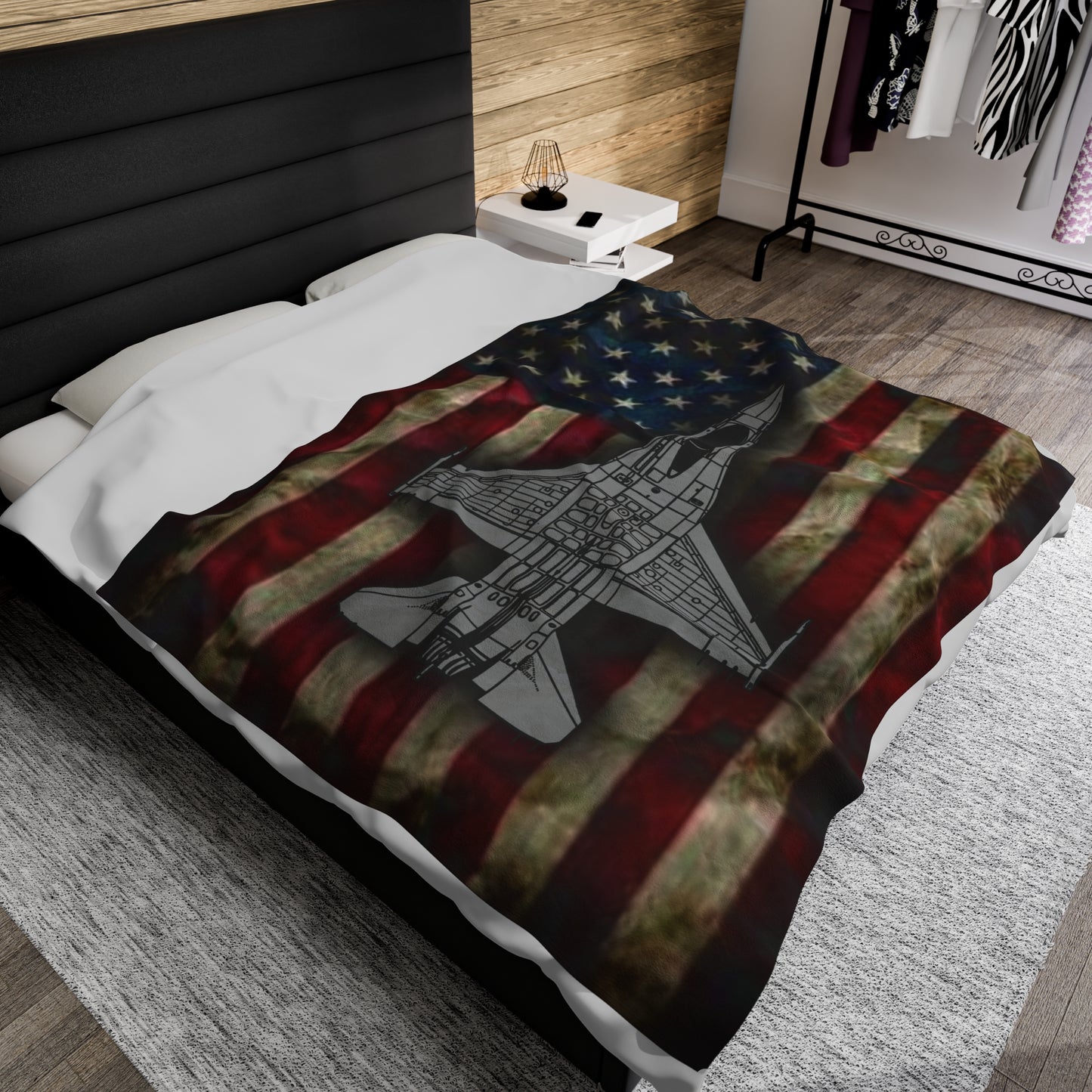 F-16 Old Glory Velveteen Plush Blanket, 3 Sizes