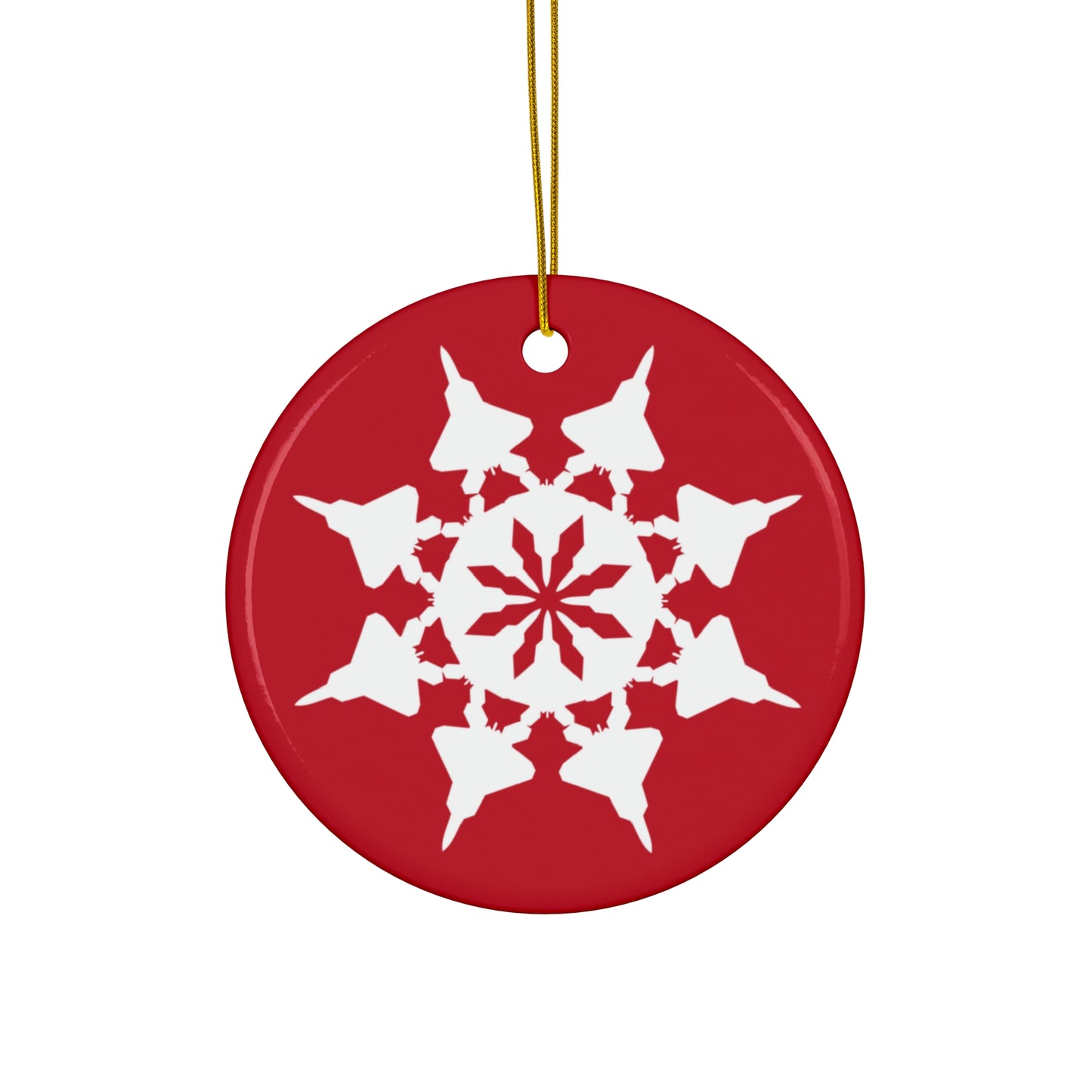 F-22A Snowflake Ceramic Ornament, 2.76", Red