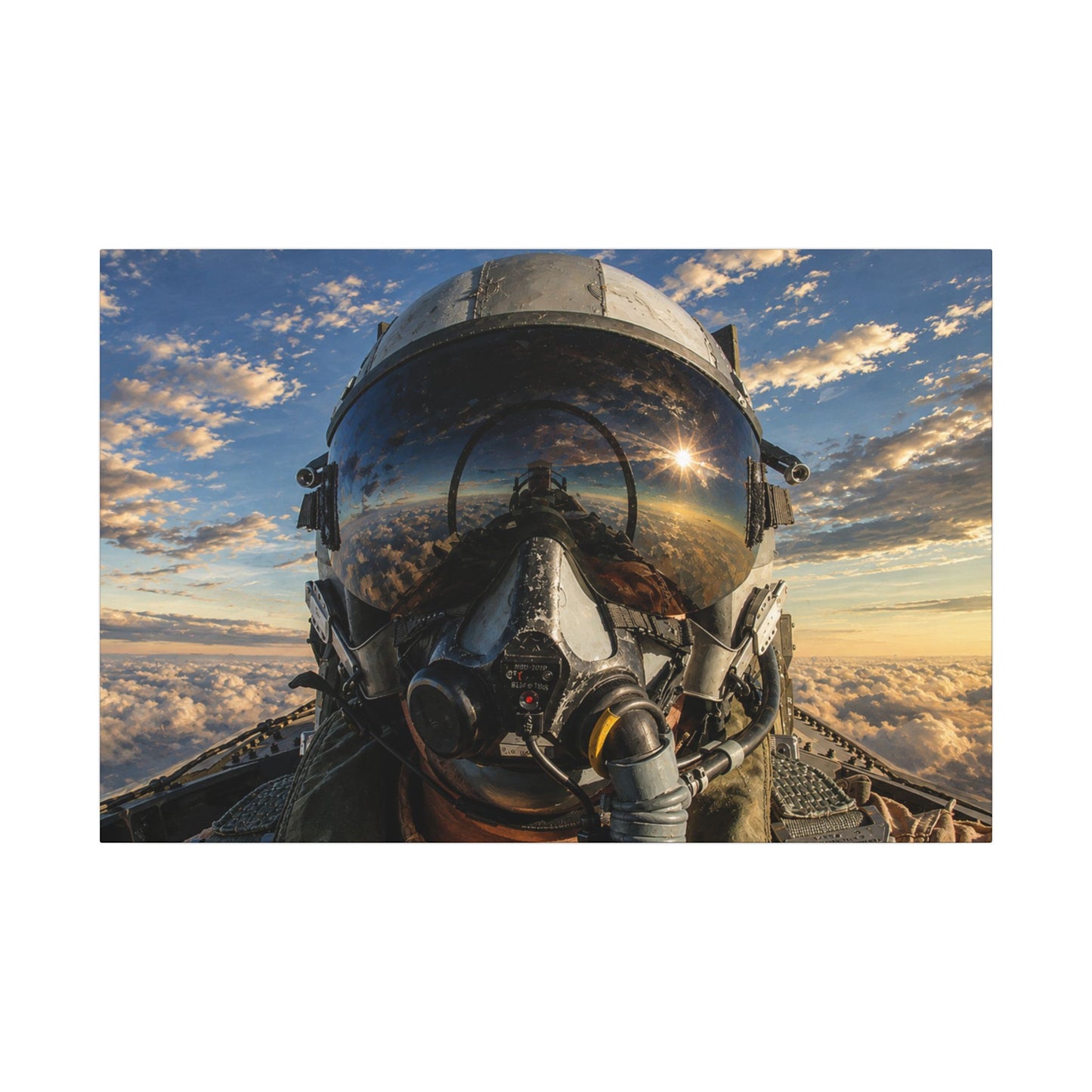 Fighter Pilot Helmet Aerial Canvas — Matte Stretched Aviation Wall Art