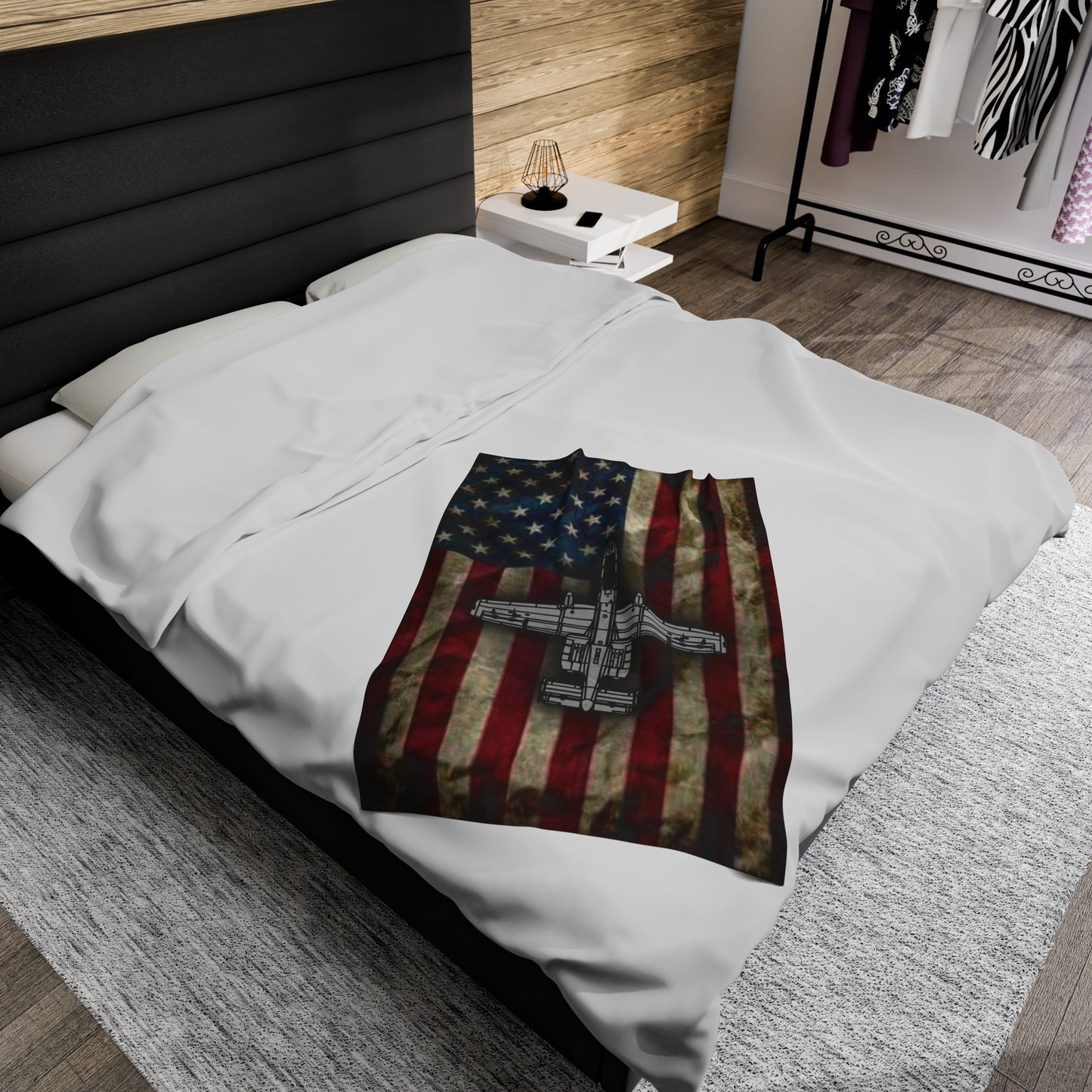 A-10 Old Glory Velveteen Plush Blanket, 3 Sizes