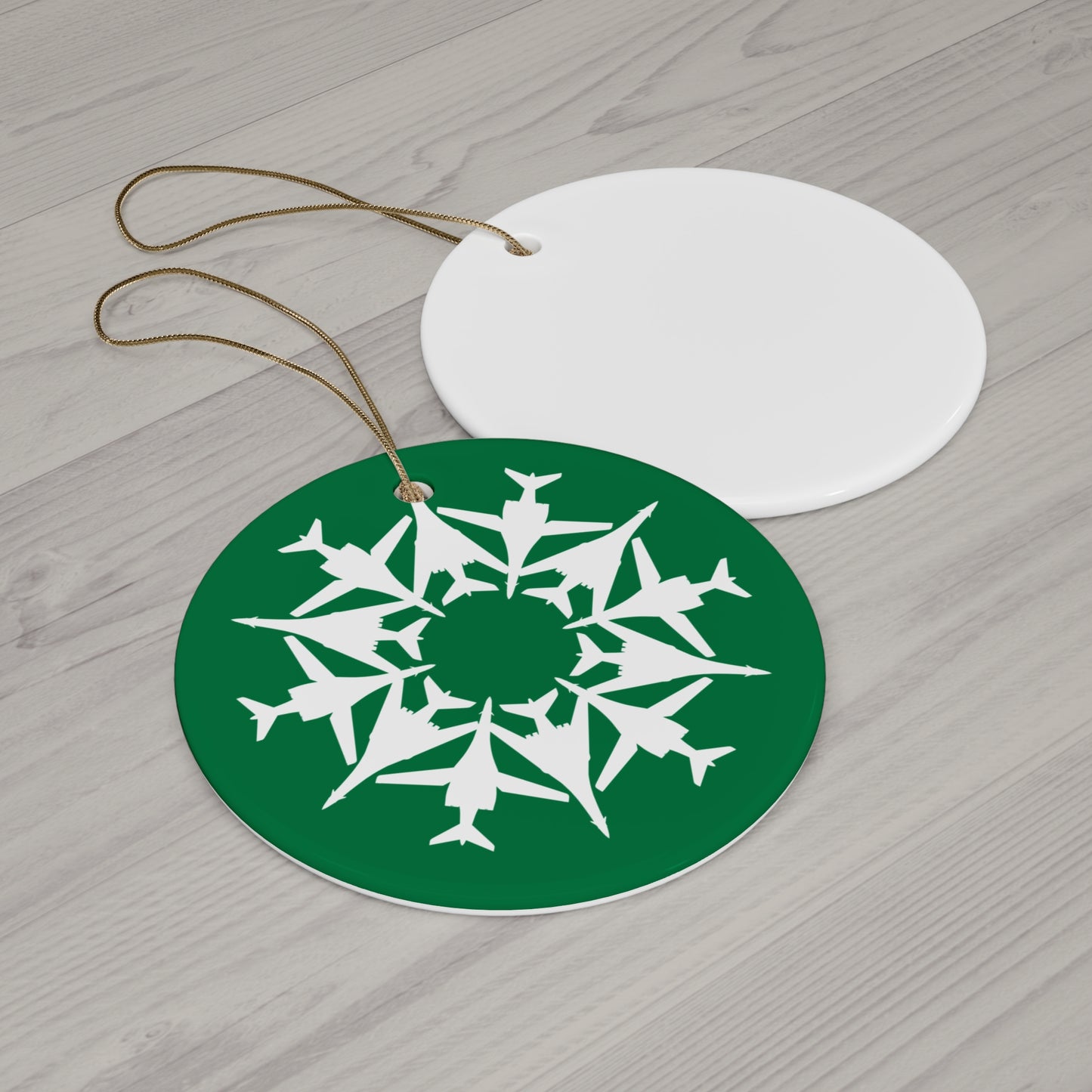 B-1B Snowflake Ceramic Ornament, 2.76", Green