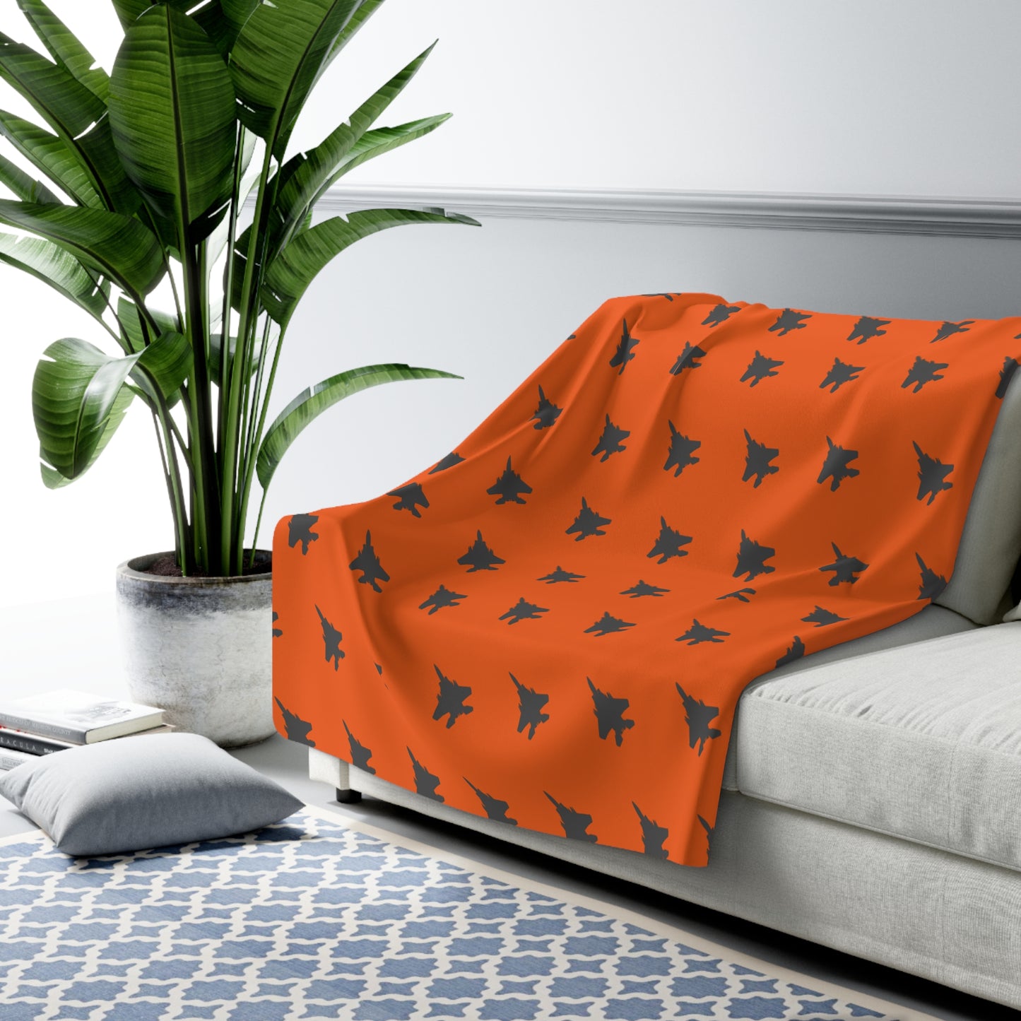 F-15E Pattern Sherpa Fleece Blanket, Orange