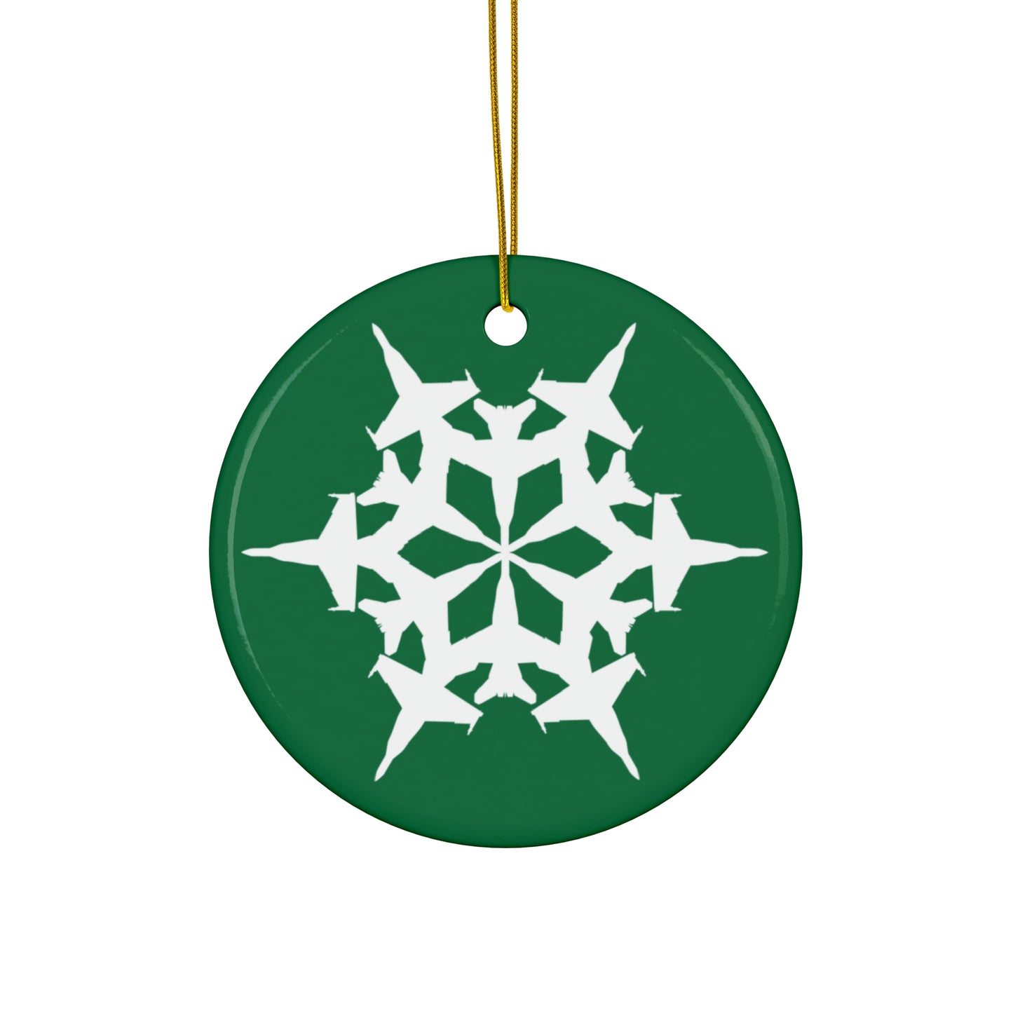 F/A-18E/F Snowflake Ceramic Ornament, 2.76", Green