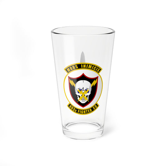 493FS "Grim Reapers" Mixing Glass, 16oz, with F-35A top view on opposite side