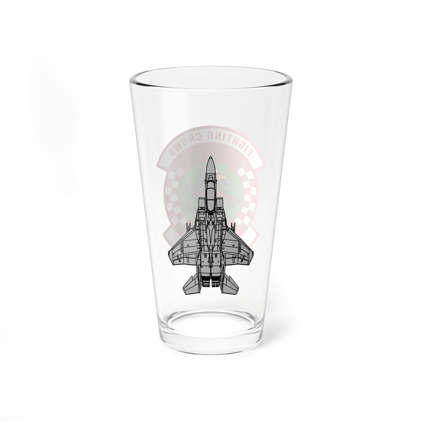 60FS "Fighting Crows" Mixing Glass, 16oz, with F-15C top view on opposite side