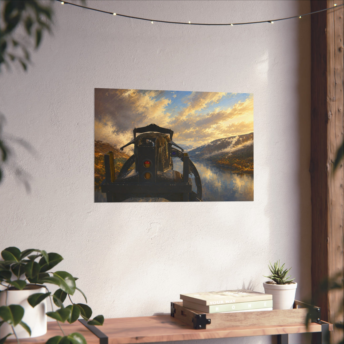 Fighter Jet Low Level over Loch Ness Sunrise Fine Art Poster — Military Aircraft Wall Art