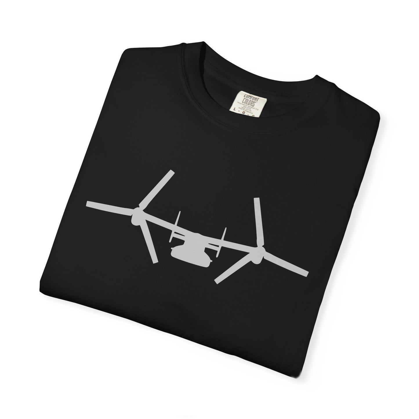 V-22 Front Silhouette Comfort Colors Unisex T-Shirt with Airplane Design, Casual Wear, Gift for Pilots, Aviation Lovers, Travel Enthusiasts, Plane Spotting