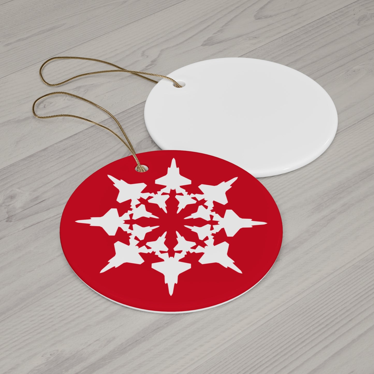 F-35A Snowflake Ceramic Ornament, 2.76", Red