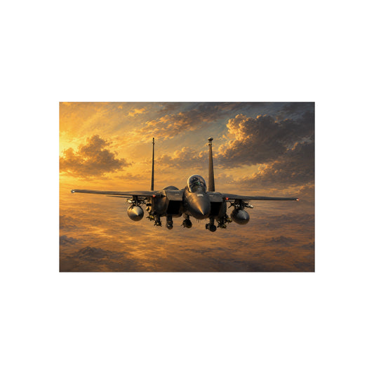 Fighter Jet Sunset Fine Art Poster — Military Aircraft Wall Art