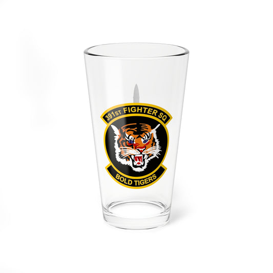 391FS "Bold Tigers" Mixing Glass, 16oz, with F-15E top view on opposite side