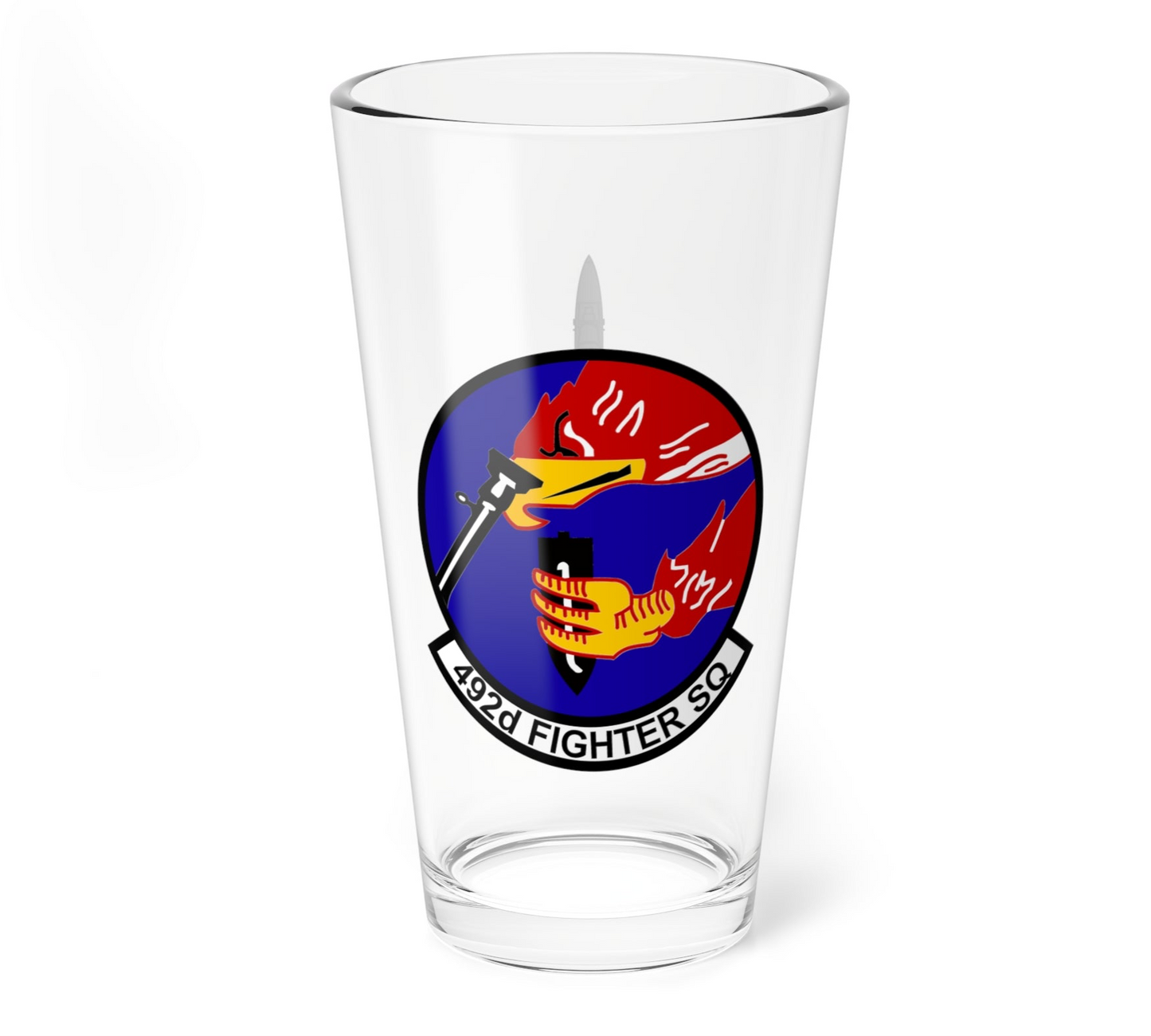 492FS "Bolars" Mixing Glass, 16oz, with F-15E top view on opposite side