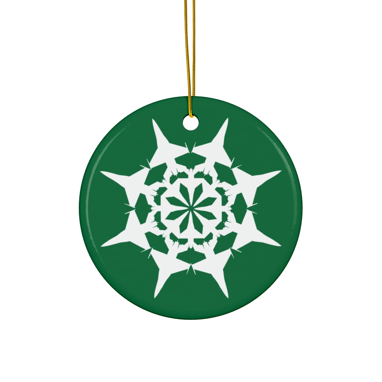 F-16 Snowflake Ceramic Ornament, 2.76", Green