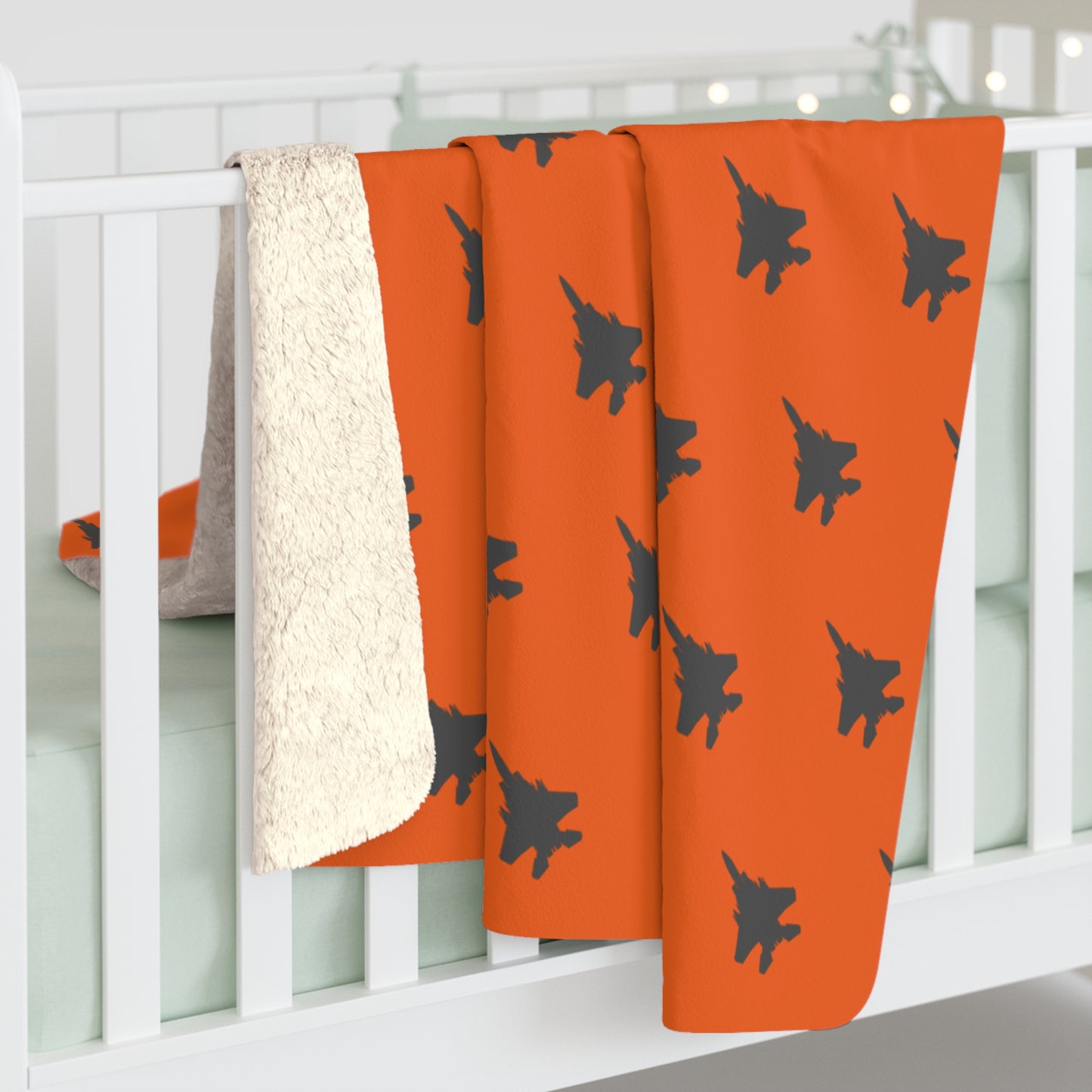 F-15E Pattern Sherpa Fleece Blanket, Orange