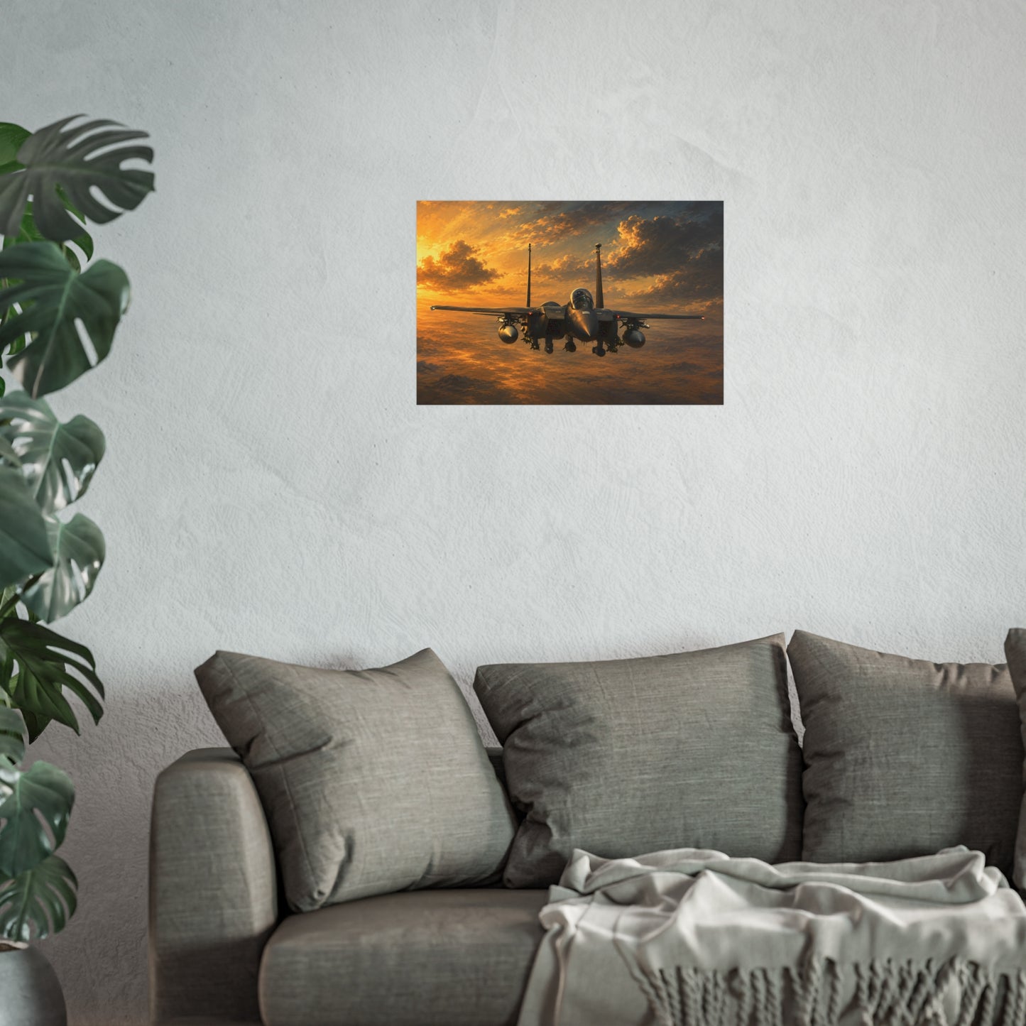 Fighter Jet Sunset Fine Art Poster — Military Aircraft Wall Art