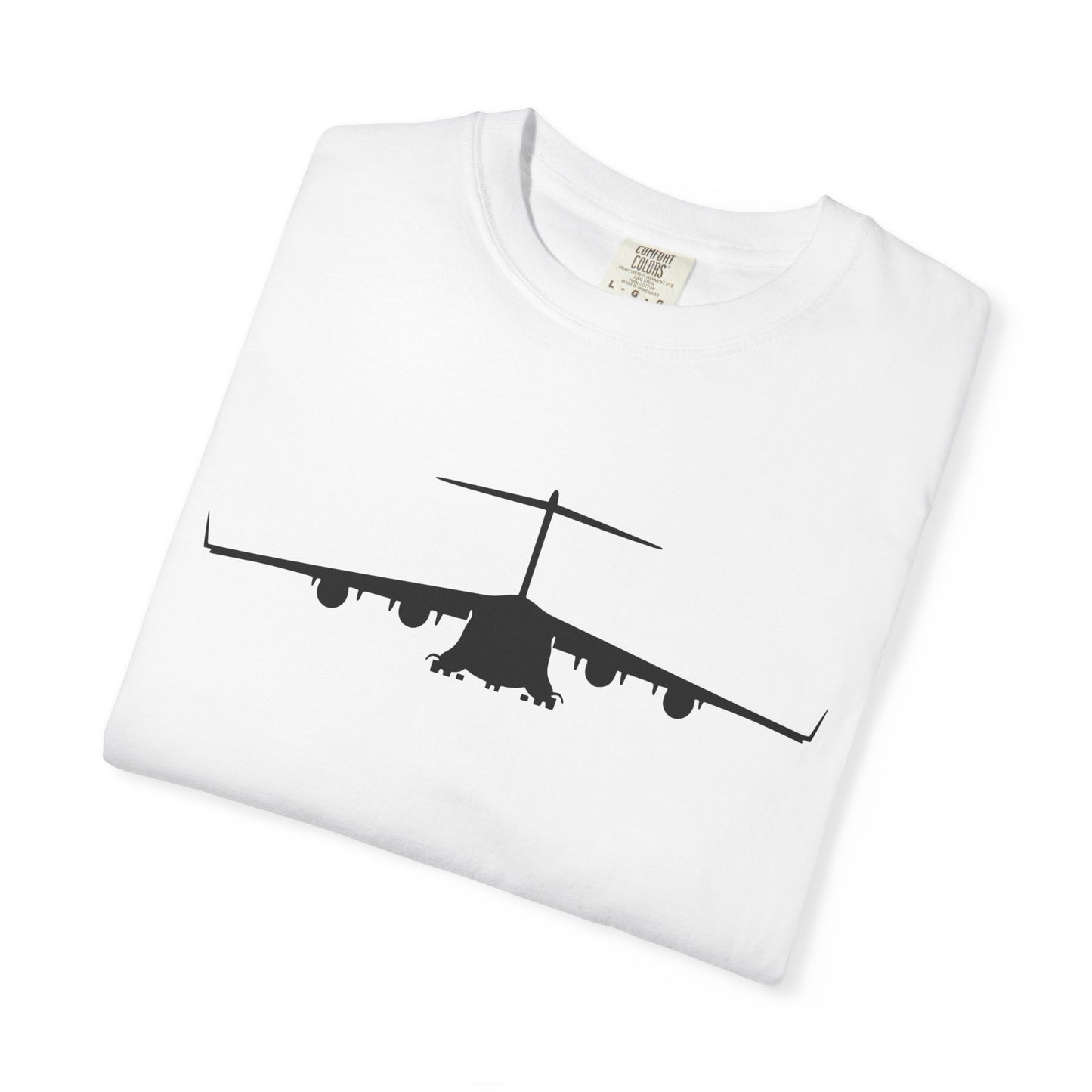 C-17 Front Silhouette Comfort Colors Unisex T-Shirt with Airplane Design, Casual Wear, Gift for Pilots, Aviation Lovers, Travel Enthusiasts, Plane Spotting