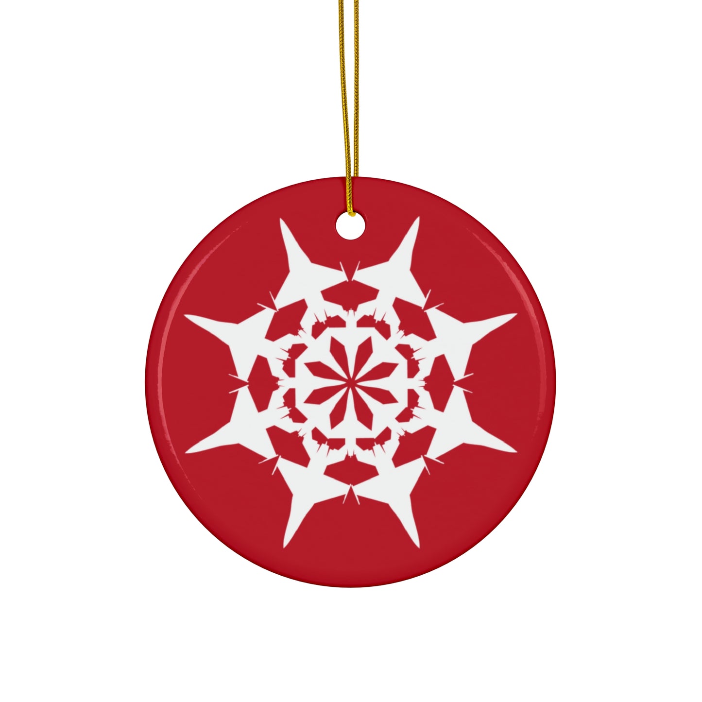 F-16 Snowflake Ceramic Ornament, 2.76", Red