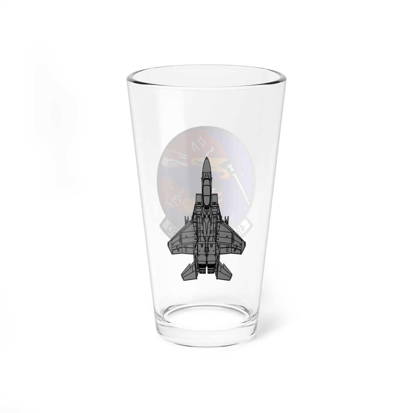 492FS "Bolars" Mixing Glass, 16oz, with F-15E top view on opposite side