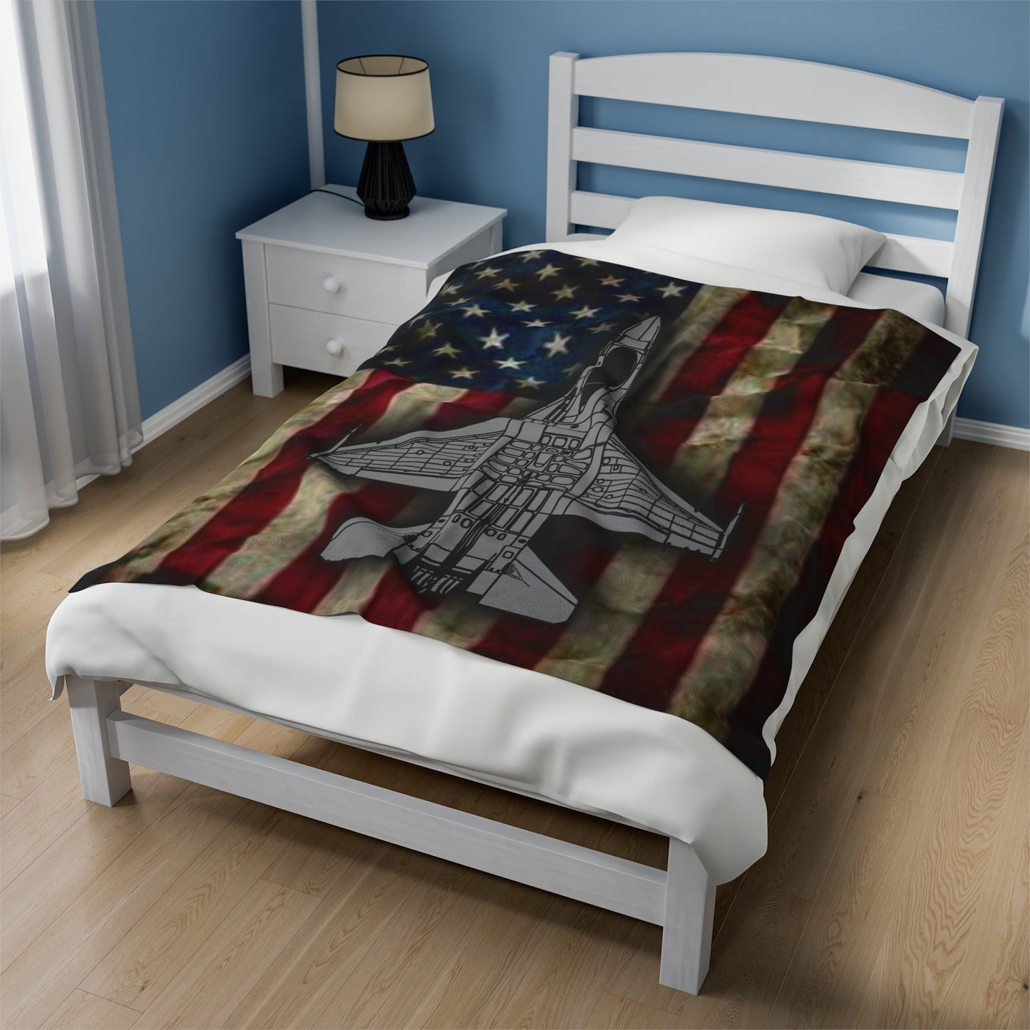 F-16 Old Glory Velveteen Plush Blanket, 3 Sizes