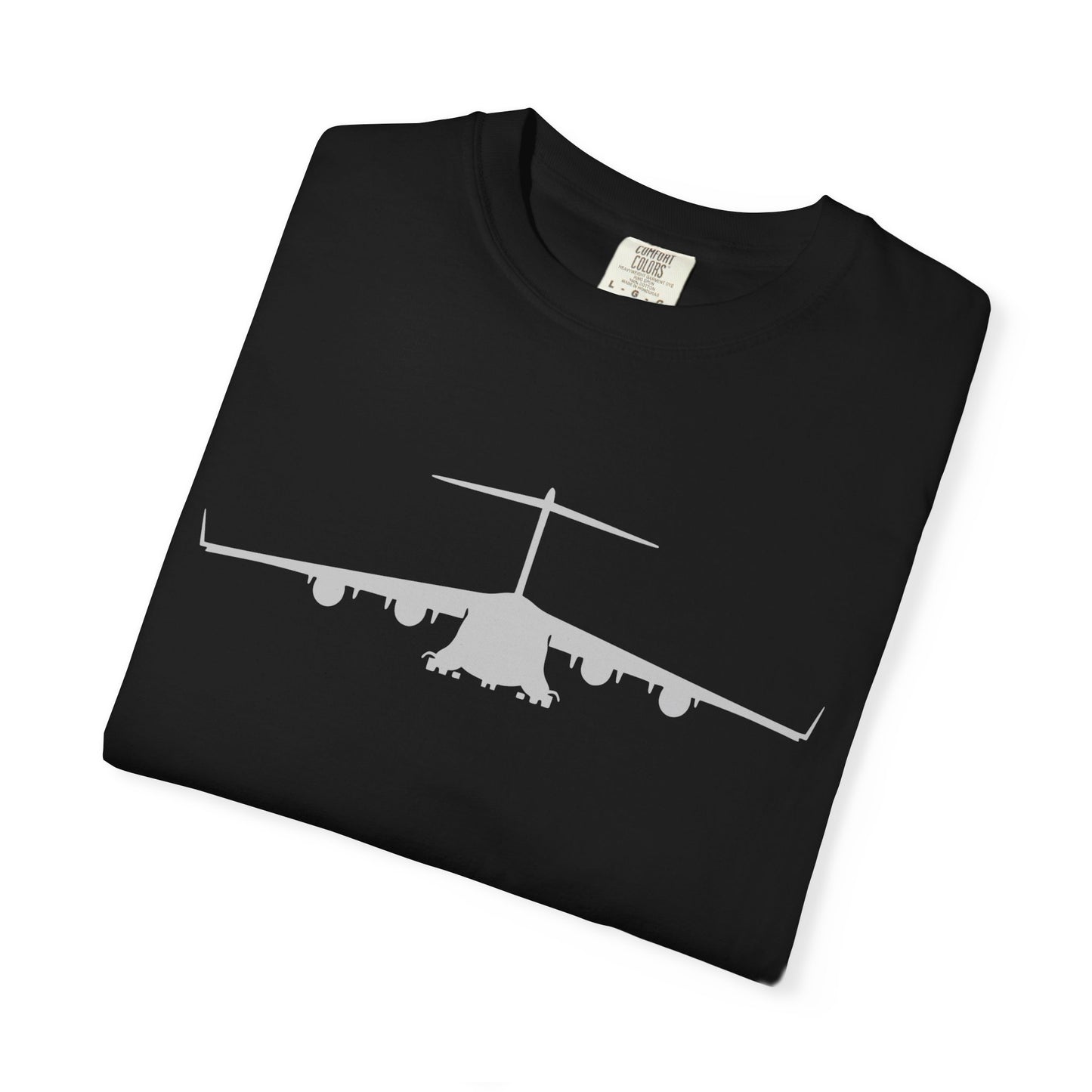 C-17 Front Silhouette Comfort Colors Unisex T-Shirt with Airplane Design, Casual Wear, Gift for Pilots, Aviation Lovers, Travel Enthusiasts, Plane Spotting