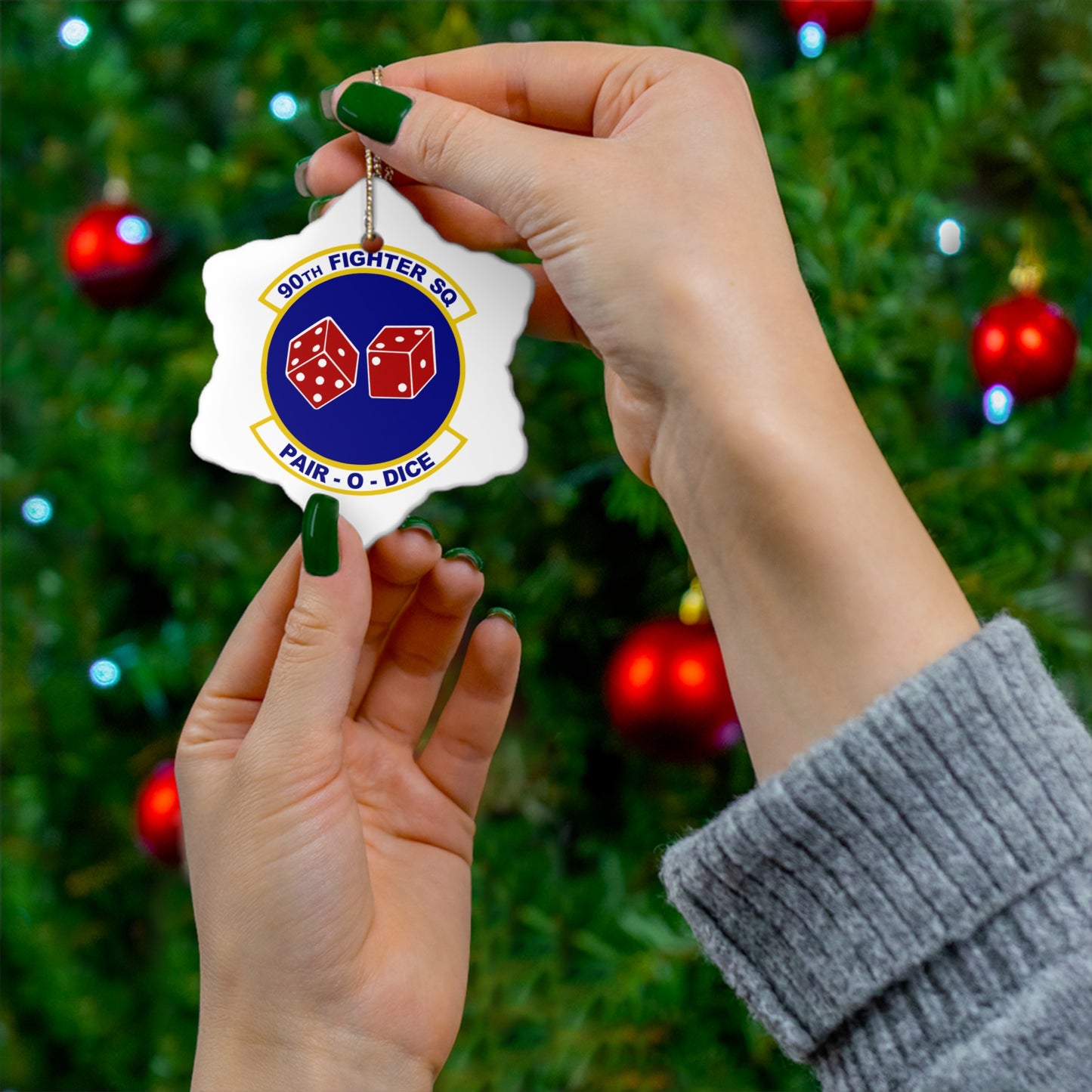 90FS "Pair-O-Dice" Ceramic Ornament, Circle or Snowflake Shape