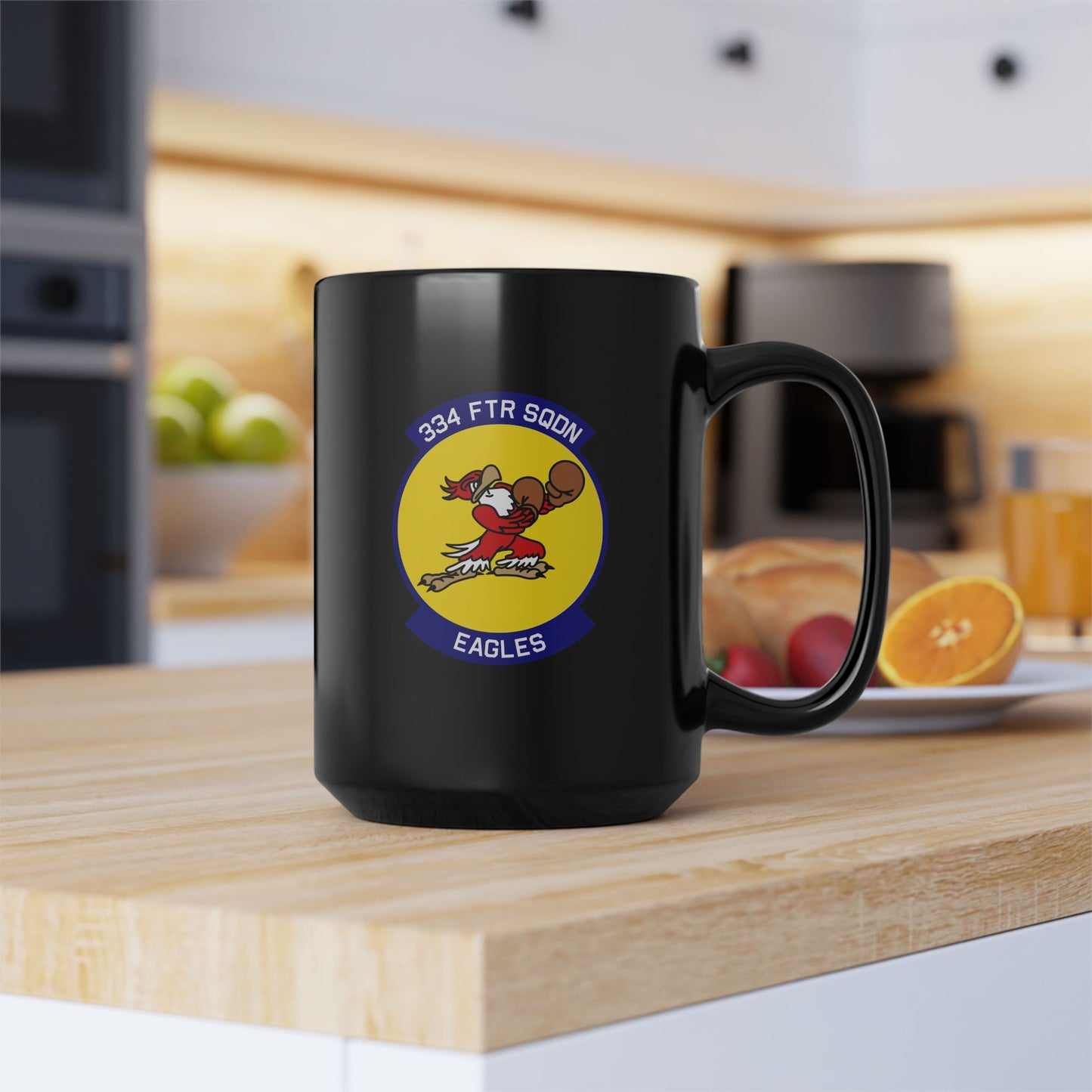 334FS & F-15E Front Silhouette Black Mug, 15oz