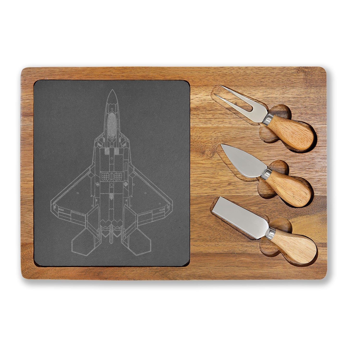 Engraved Charcuterie Board with Slate Inlay & 3-Piece Cheese Knife Set —  F-22