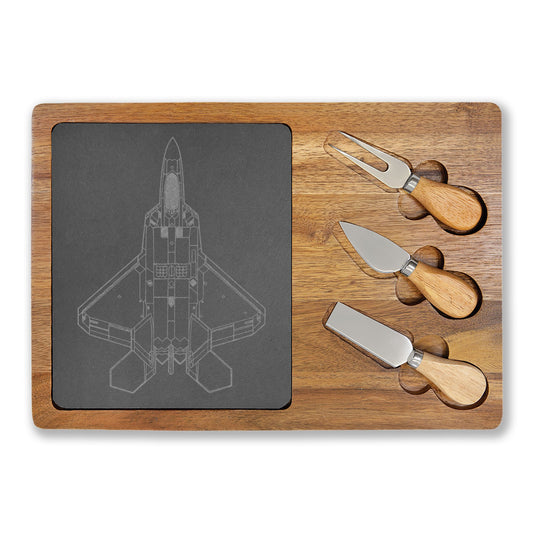 Engraved Charcuterie Board with Slate Inlay & 3-Piece Cheese Knife Set —  F-22