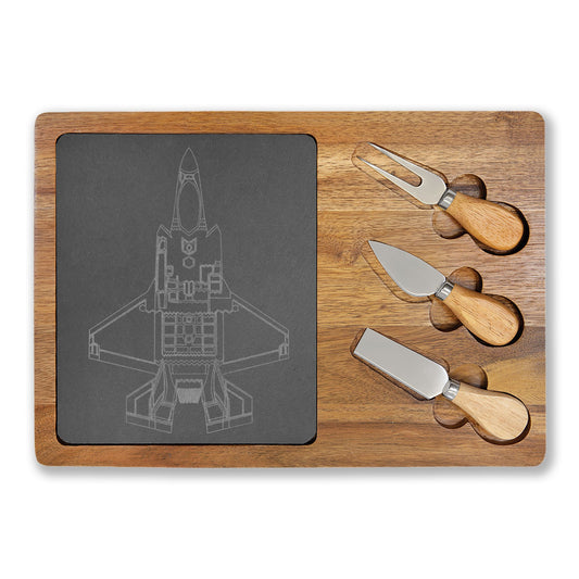 Engraved Charcuterie Board with Slate Inlay & 3-Piece Cheese Knife Set —  F-35