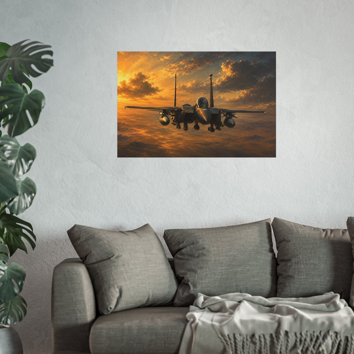Fighter Jet Sunset Fine Art Poster — Military Aircraft Wall Art