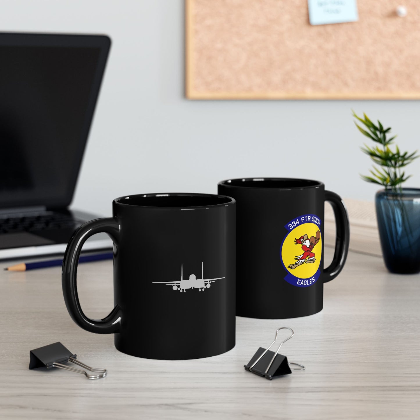 334FS & F-15E Front Silhouette 11oz Black Mug