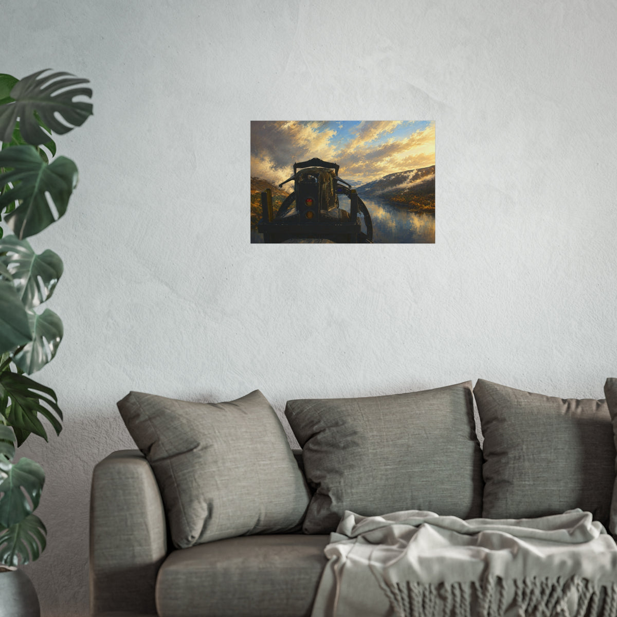 Fighter Jet Low Level over Loch Ness Sunrise Fine Art Poster — Military Aircraft Wall Art