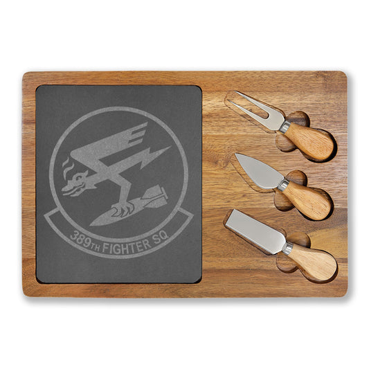 Engraved Charcuterie Board with Slate Inlay & 3-Piece Cheese Knife Set —  389FS T-Bolts Logo