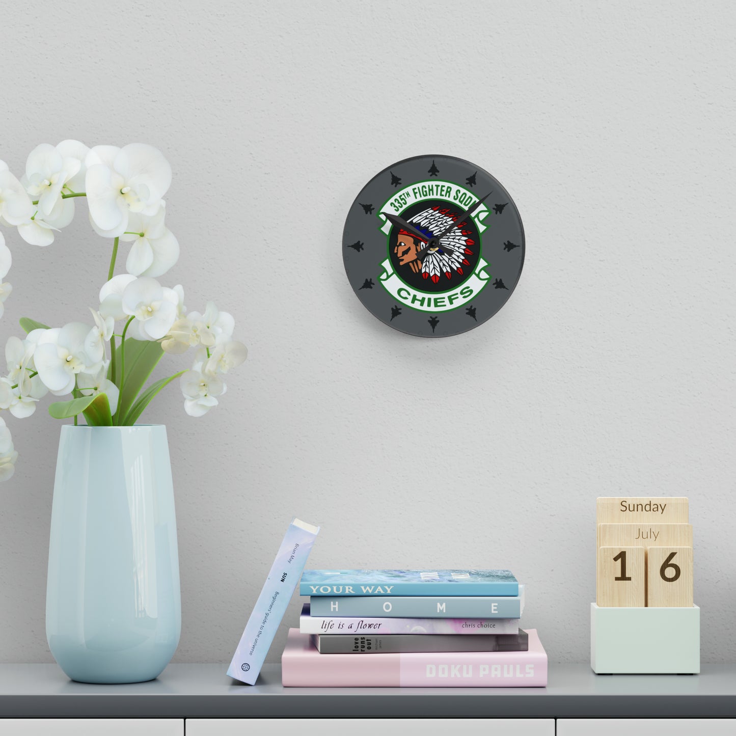 335FS "Chiefs" Acrylic Wall Clock, Round or Square Options