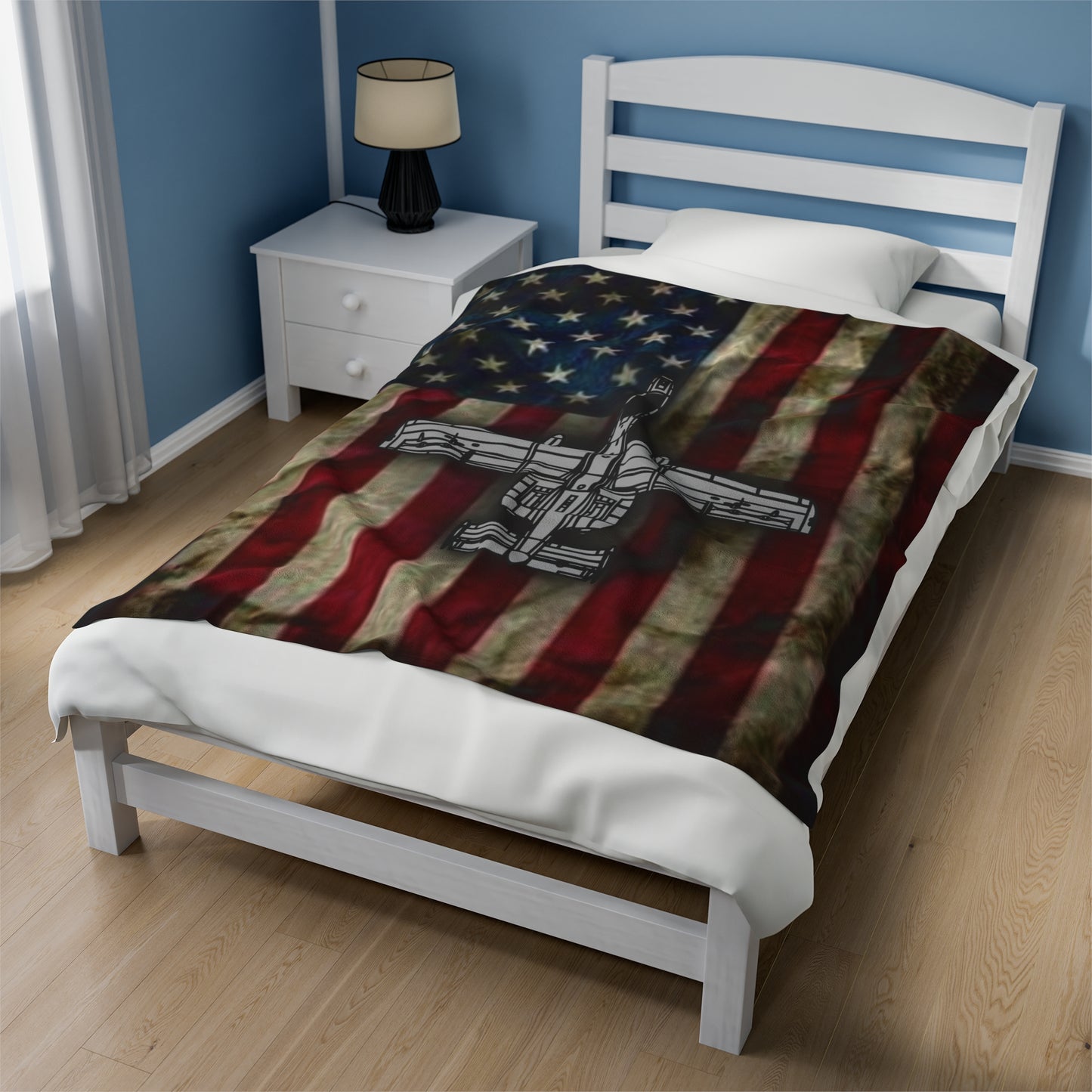 A-10 Old Glory Velveteen Plush Blanket, 3 Sizes