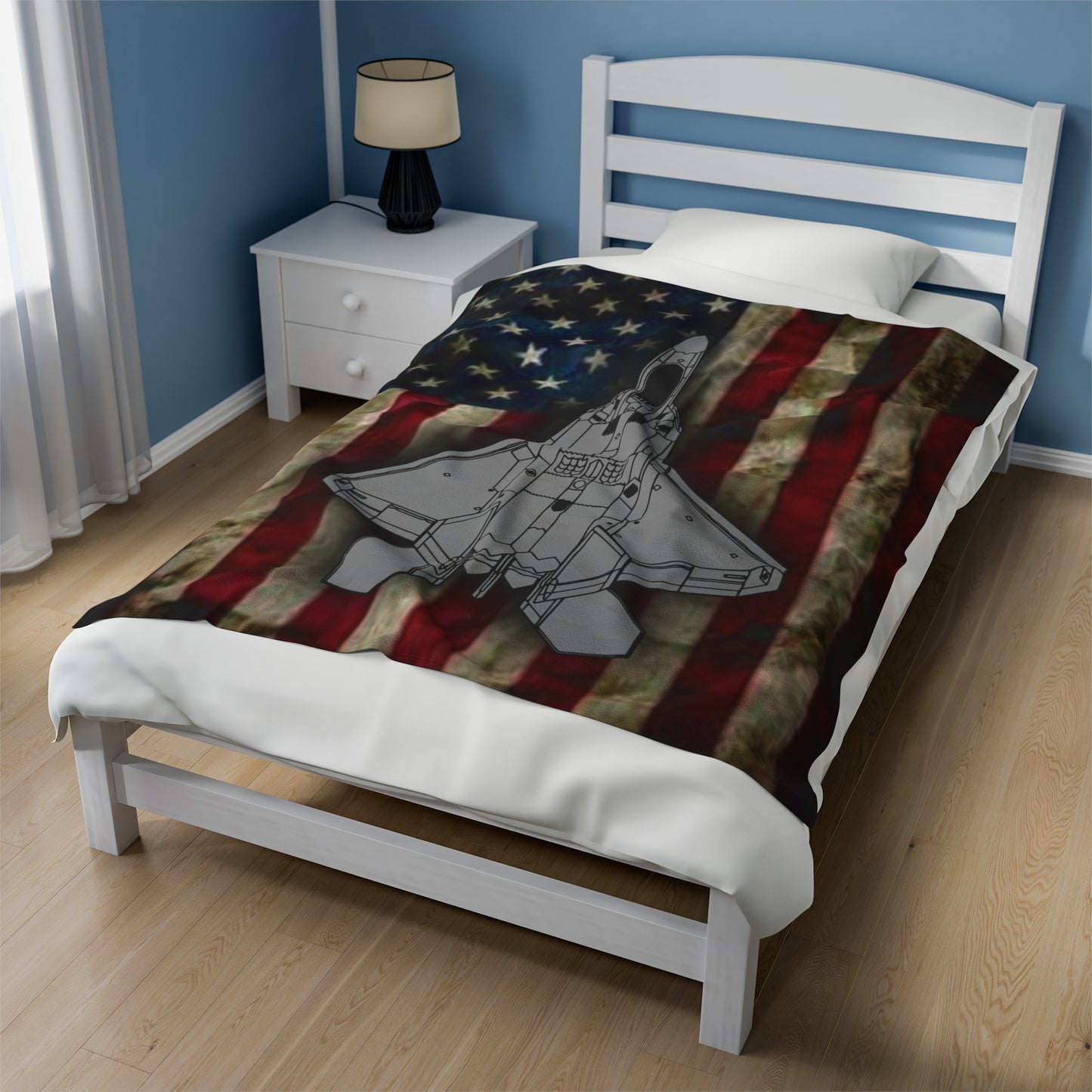 F-22 Old Glory Velveteen Plush Blanket, 3 Sizes