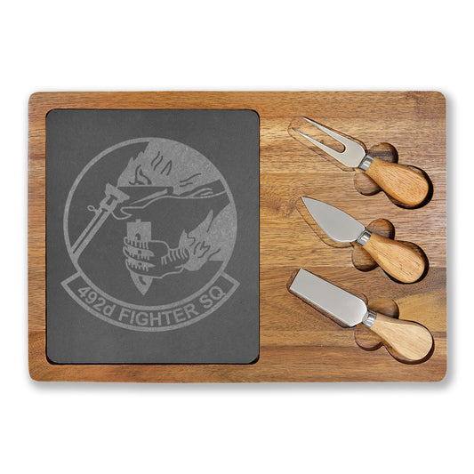 Engraved Charcuterie Board with Slate Inlay & 3-Piece Cheese Knife Set —  492FS Bolars Logo