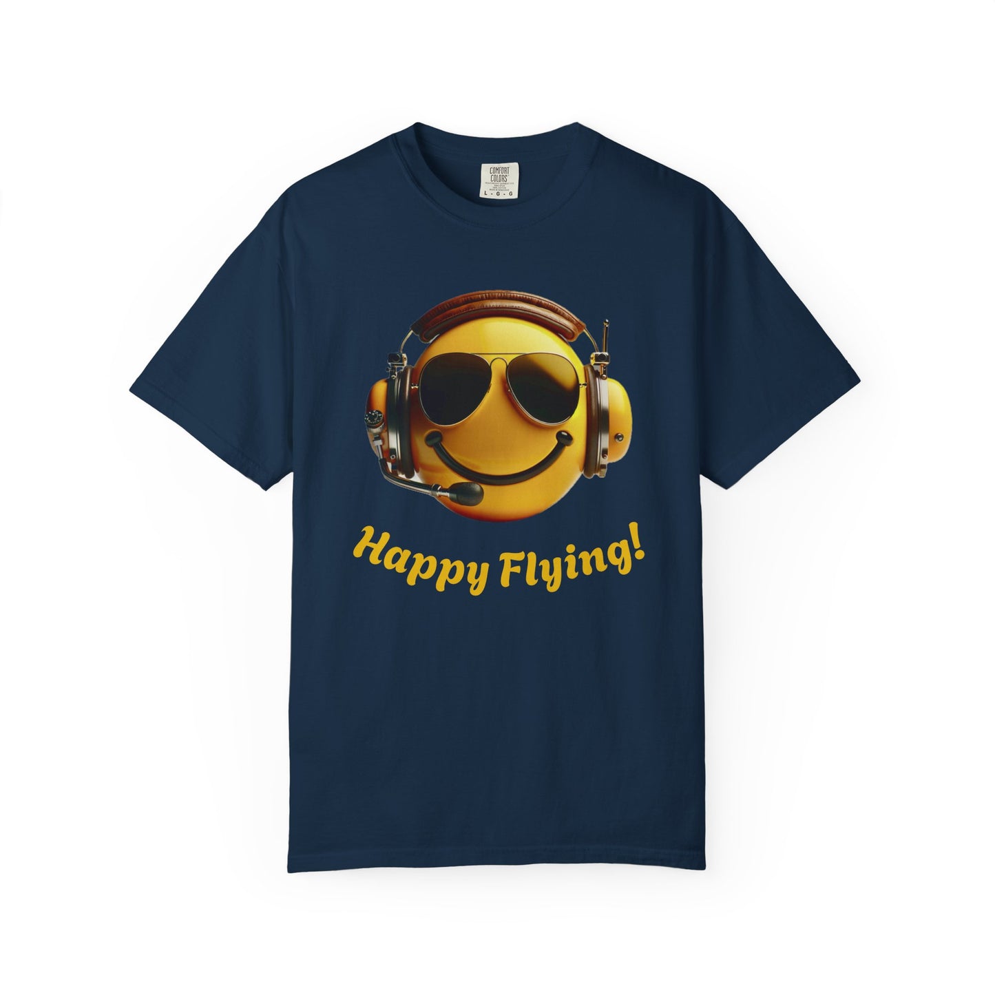 Happy Flying! - Smiley Face Comfort Colors Unisex T-Shirt, Casual Wear, Gift for Pilots, Aviation Lovers, Travel Enthusiasts, Plane Spotting