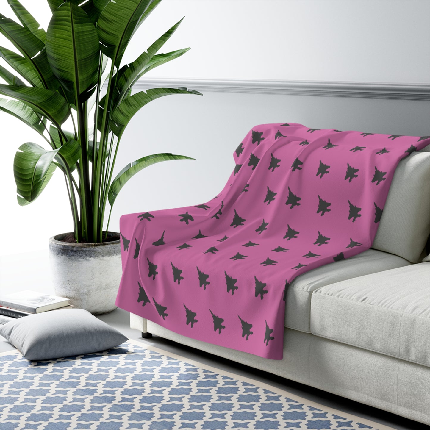 F-15E Pattern Sherpa Fleece Blanket, Pink