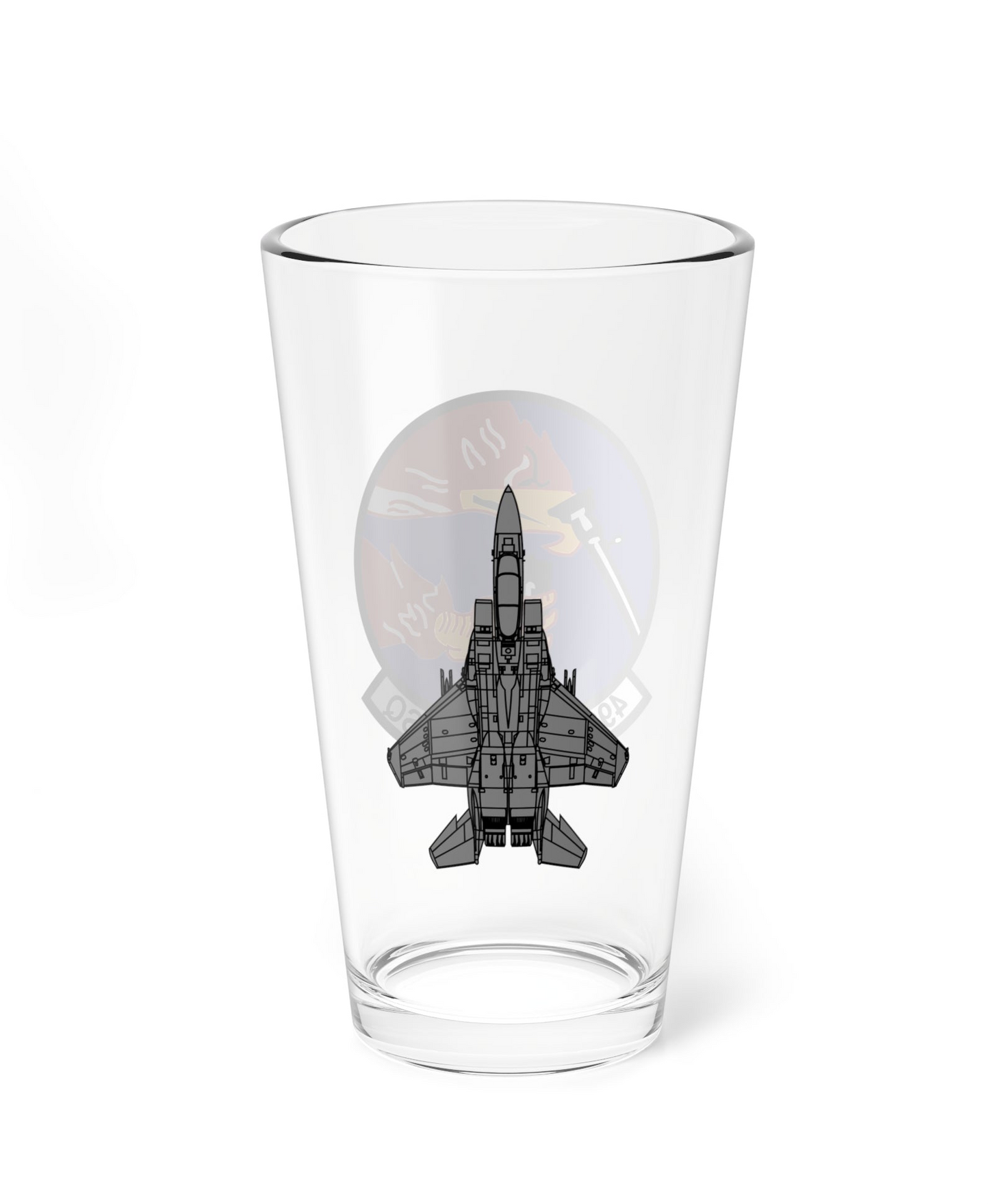 492FS "Bolars" Mixing Glass, 16oz, with F-15E top view on opposite side