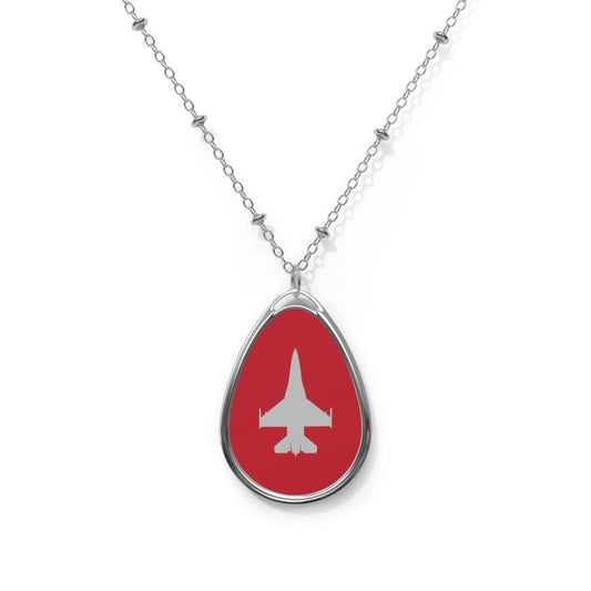 F-16 Oval Necklace, Dark Red