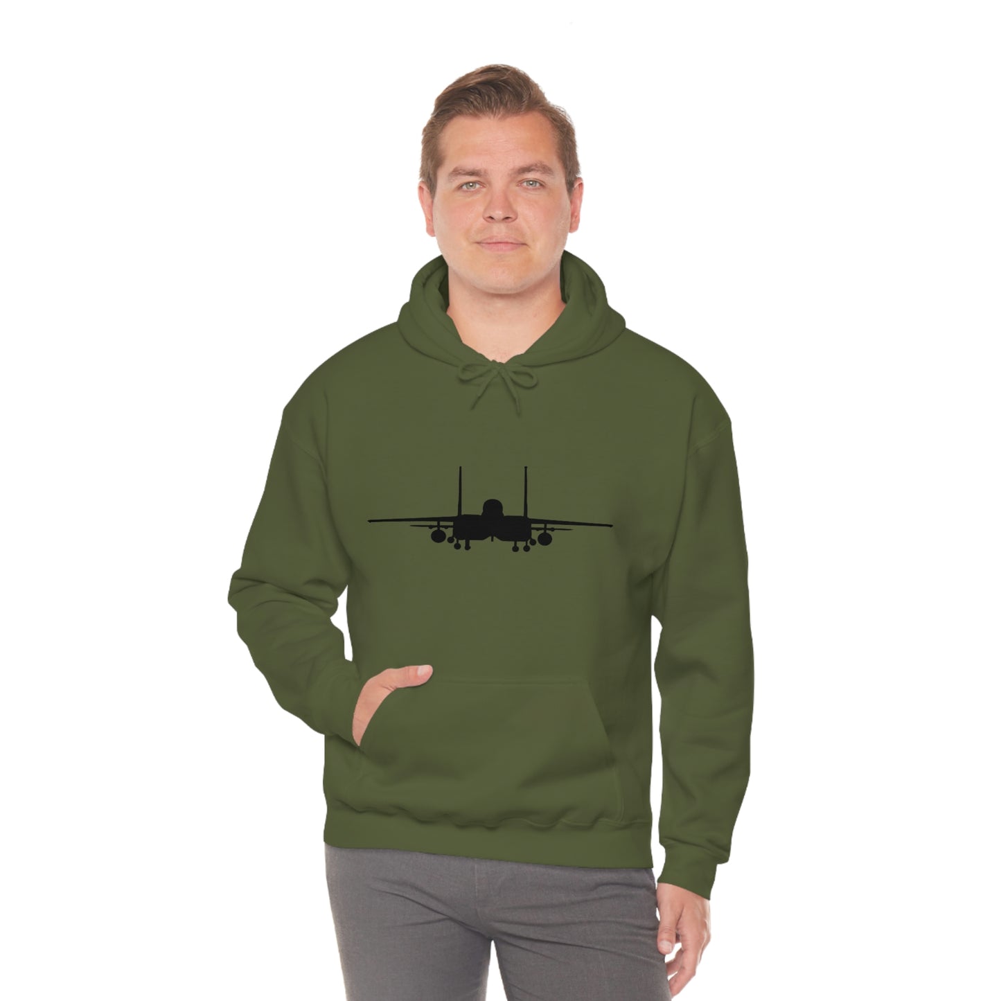 Unisex Heavy Blend™ Hooded Sweatshirt, F-15E Front Silhouette