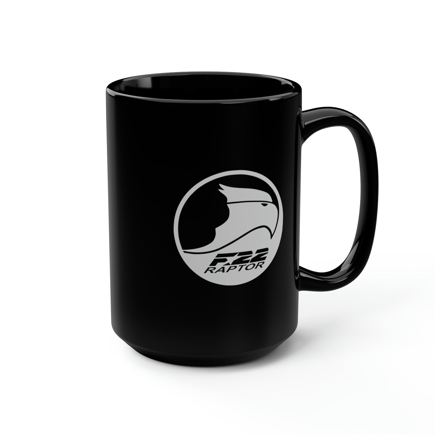 F-22 Raptor & Front Silhouette Black Mug, 15oz