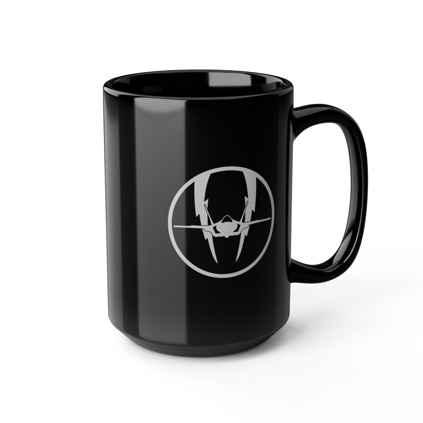 F-35 Lightning II & Front Silhouette Black Mug, 15oz