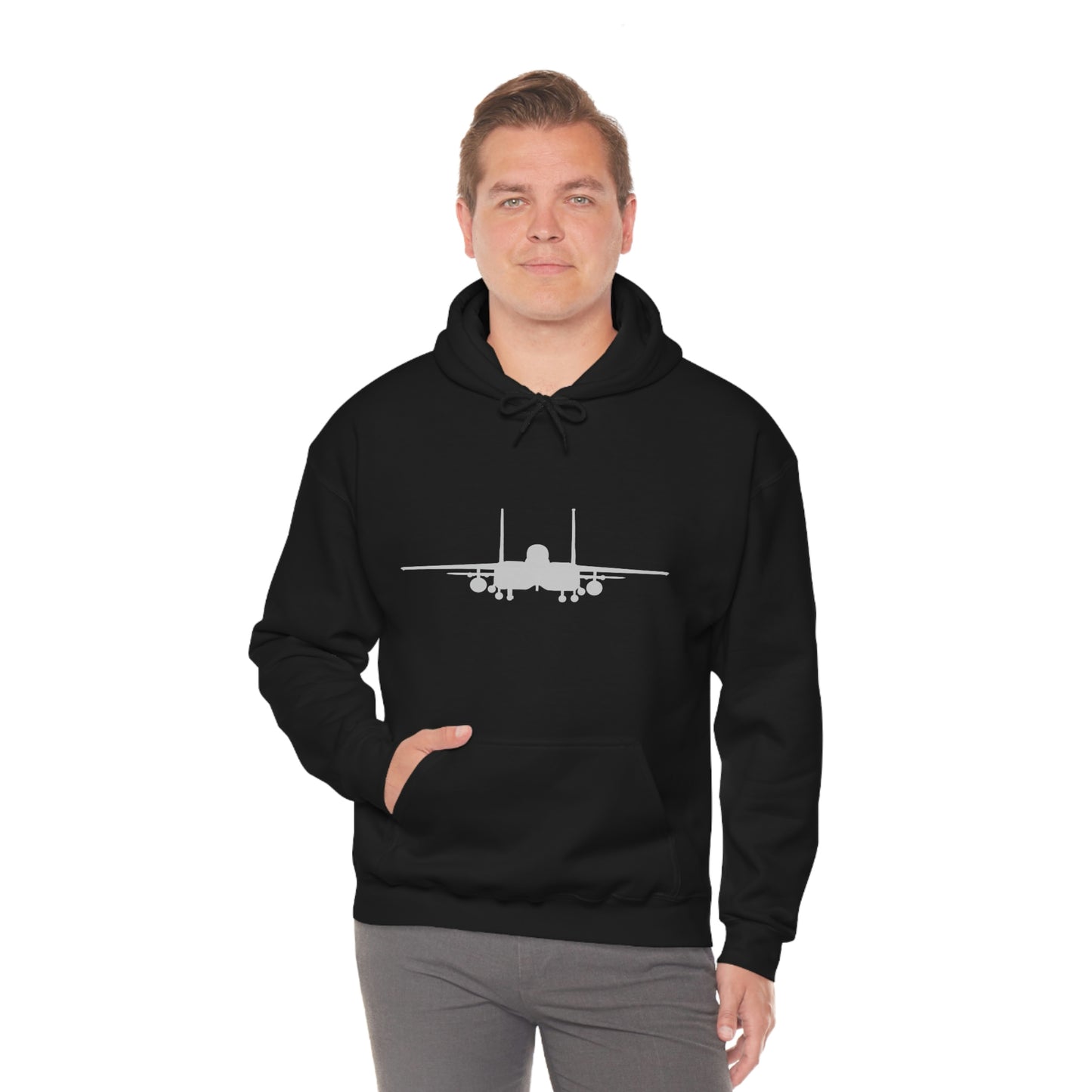 Unisex Heavy Blend™ Hooded Sweatshirt, F-15E Front Silhouette