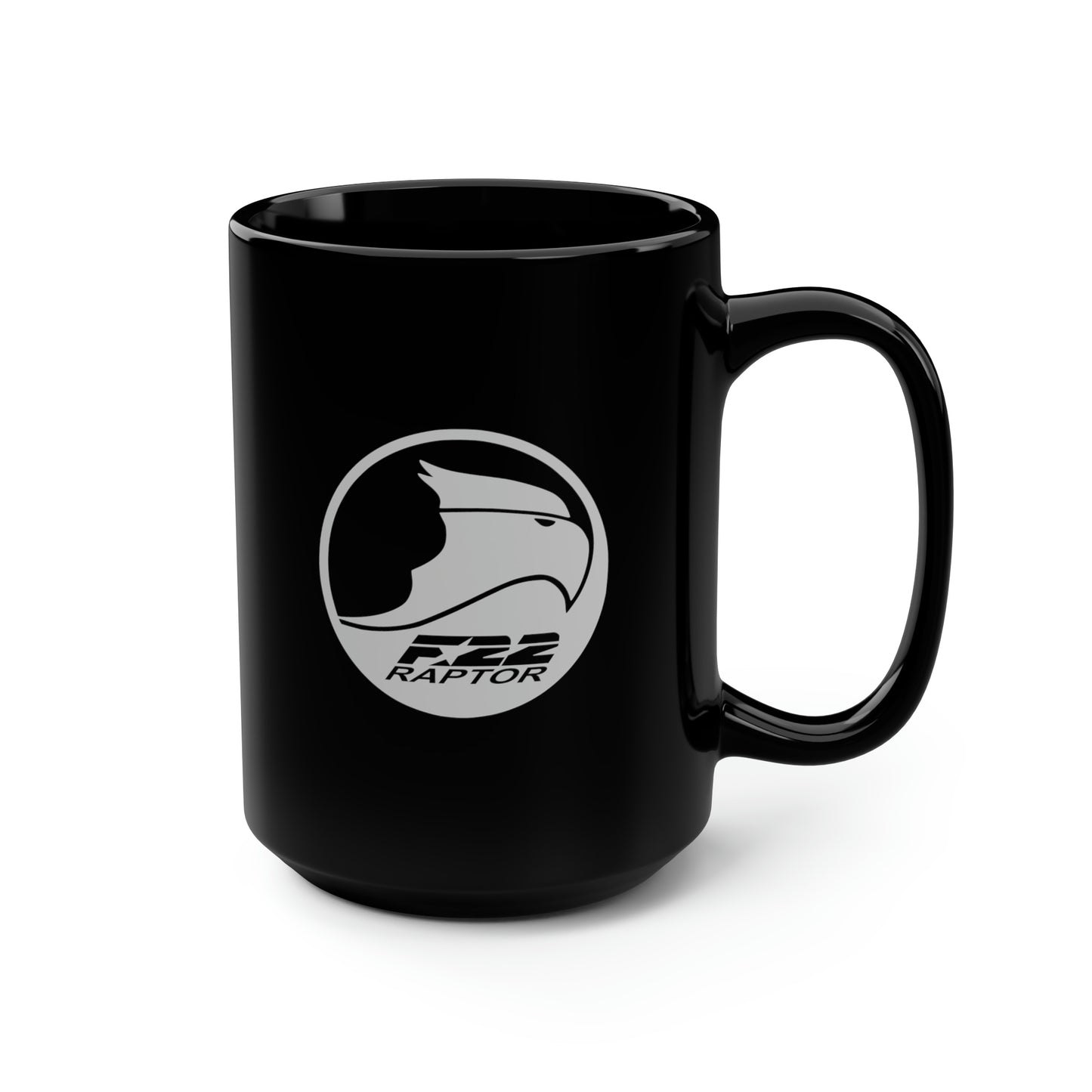 F-22 Raptor & Front Silhouette Black Mug, 15oz