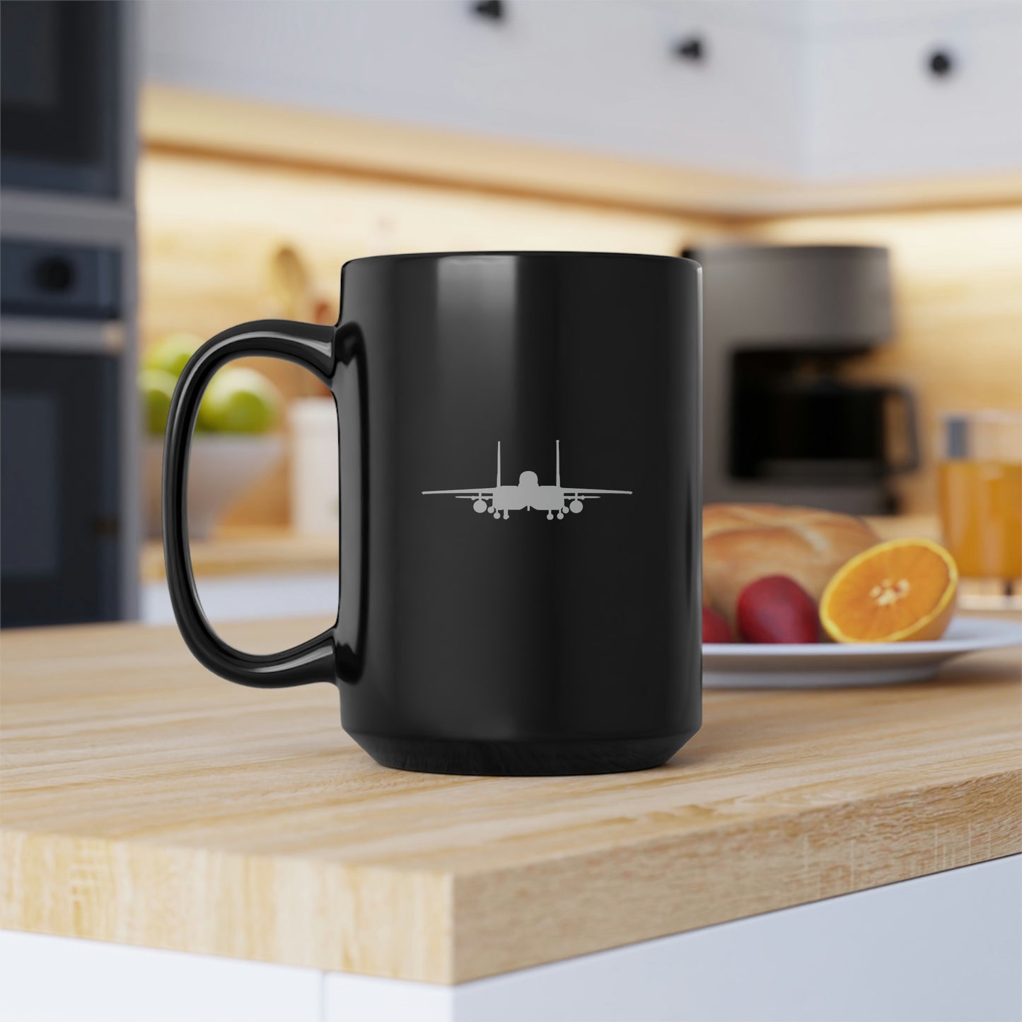 F-15E Day/Night & Front Silhouette Black Mug, 15oz