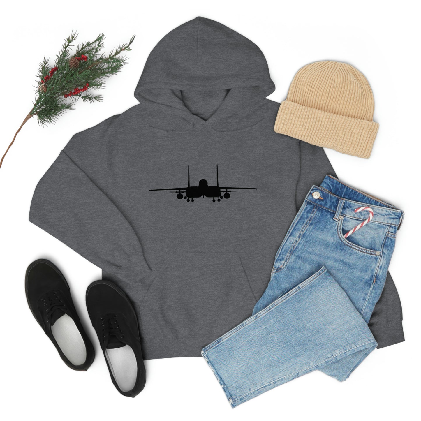 Unisex Heavy Blend™ Hooded Sweatshirt, F-15E Front Silhouette