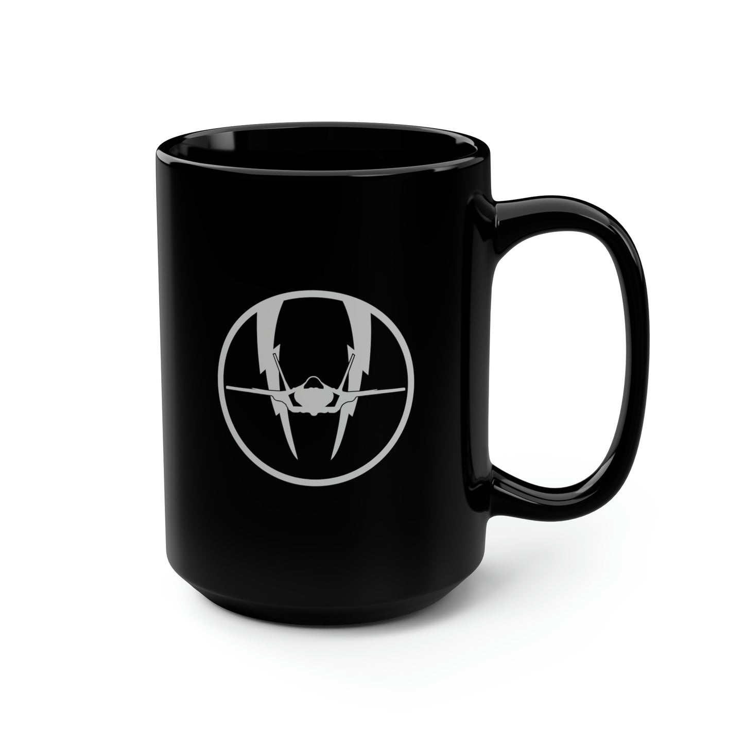 F-35 Lightning II & Front Silhouette Black Mug, 15oz