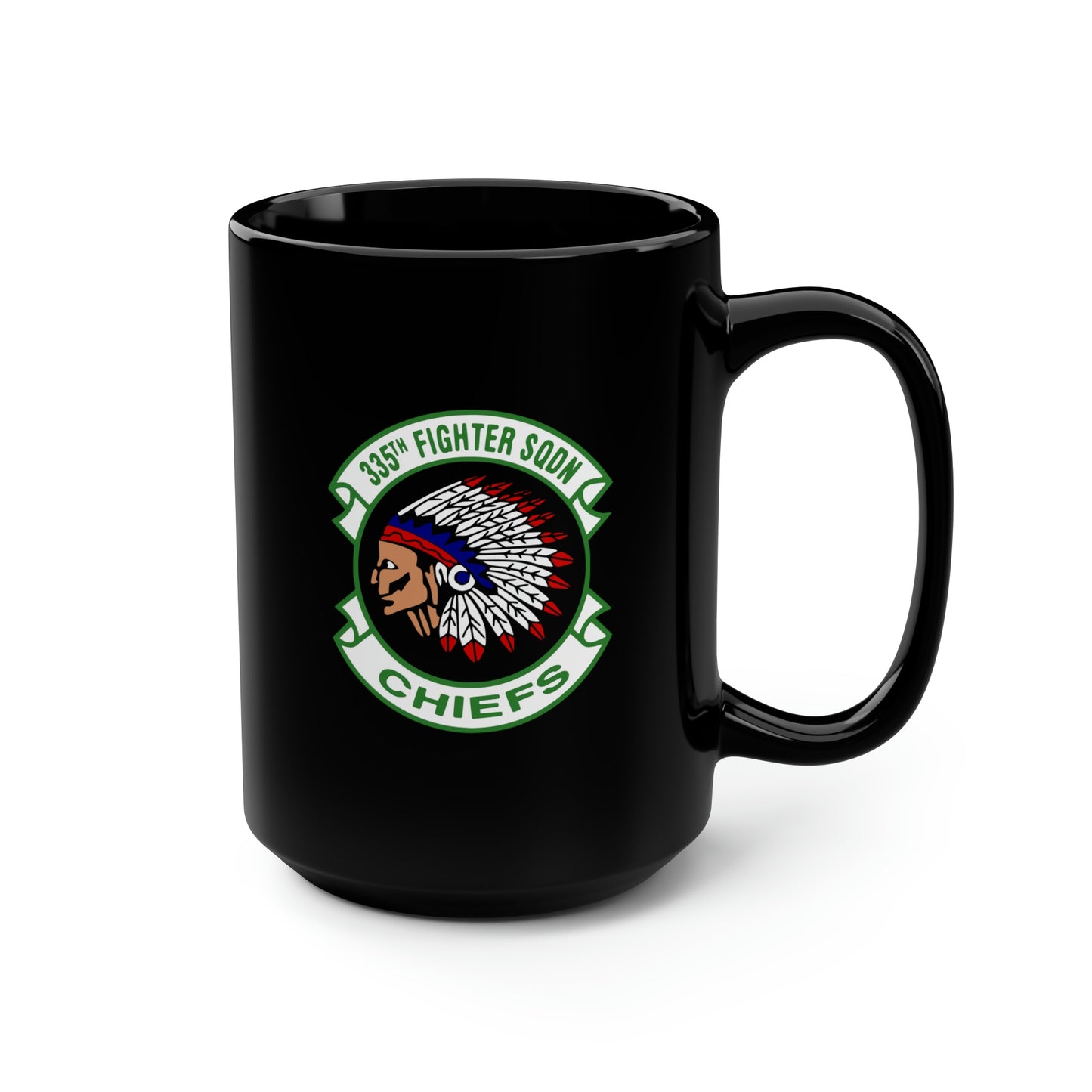 335FS & F-15E Front Silhouette Black Mug, 15oz